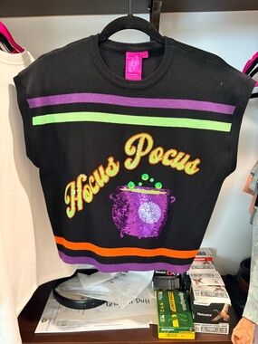 QUEEN OF SPARKLES Black Sweater Vest with Purple, Green and Orange Accents